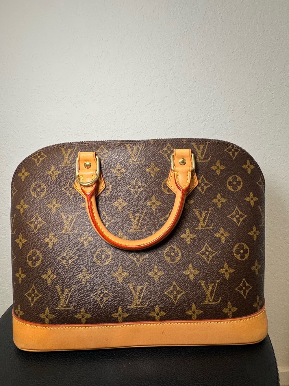 Louis Vuitton Brown Monogram Alma PM Handbag with Natural Trim